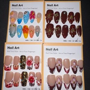 4 Sets Handmade Luxury Press-On Nails (Size Medium)